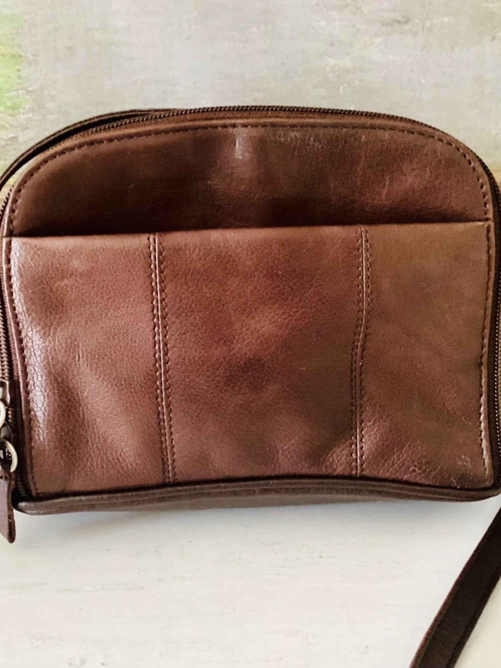 Vtg Rolfs Genuine Leather Small Brown Crossbody Purse Y2K Minimalist Travel Zip - Picture 6 of 13